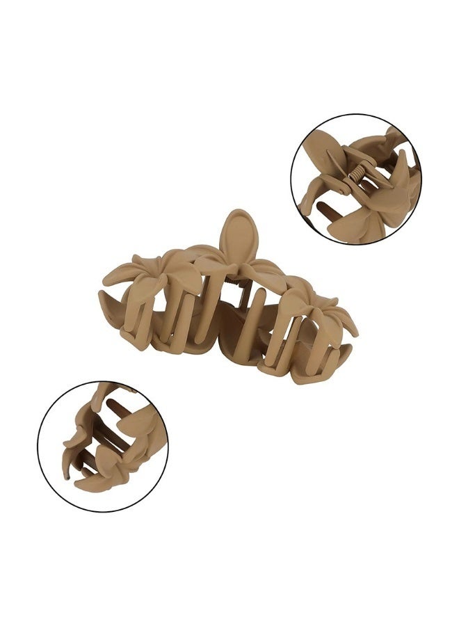 4 Pieces Hawaiian Plumeria Flower Hair Clips Large Matte Claw Clips for Women Non Slip Strong Hold Beach Style Accessories Ideal for Summer Hairstyles Black Dark Brown Light Brown Khaki - Image 4